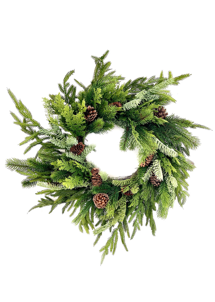 Real Touch Norfolk, Spruce, and Juniper Wreath - 24" - Cozy Cottontail