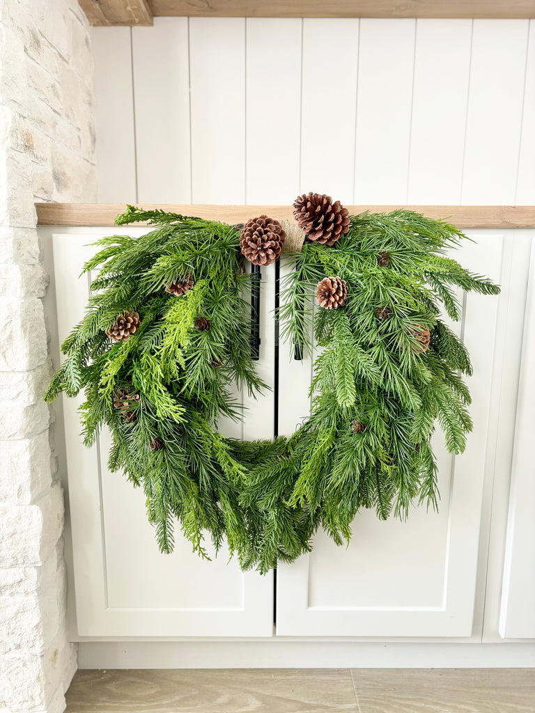 Mixed Evergreen Heart Wreath - 26"