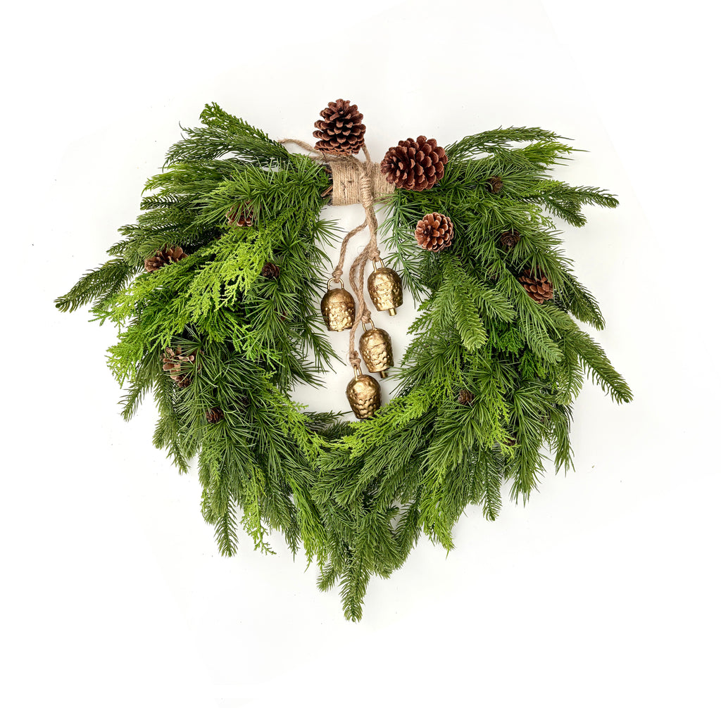 Mixed Evergreen Heart Wreath - 26"