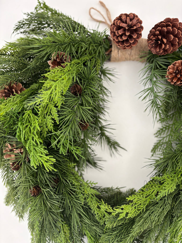Mixed Evergreen Heart Wreath - 26"