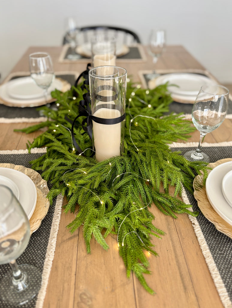 Norfolk Pine 3 Pillar Centerpiece - 36” - Cozy Cottontail