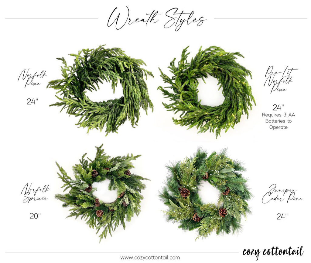 Pre-Lit Just Cut Norfolk Pine Wreath - 24"