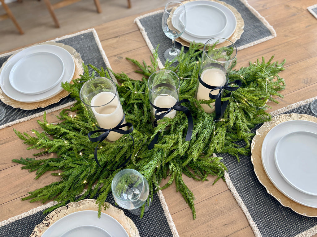Norfolk Pine 3 Pillar Centerpiece - 36” - Cozy Cottontail