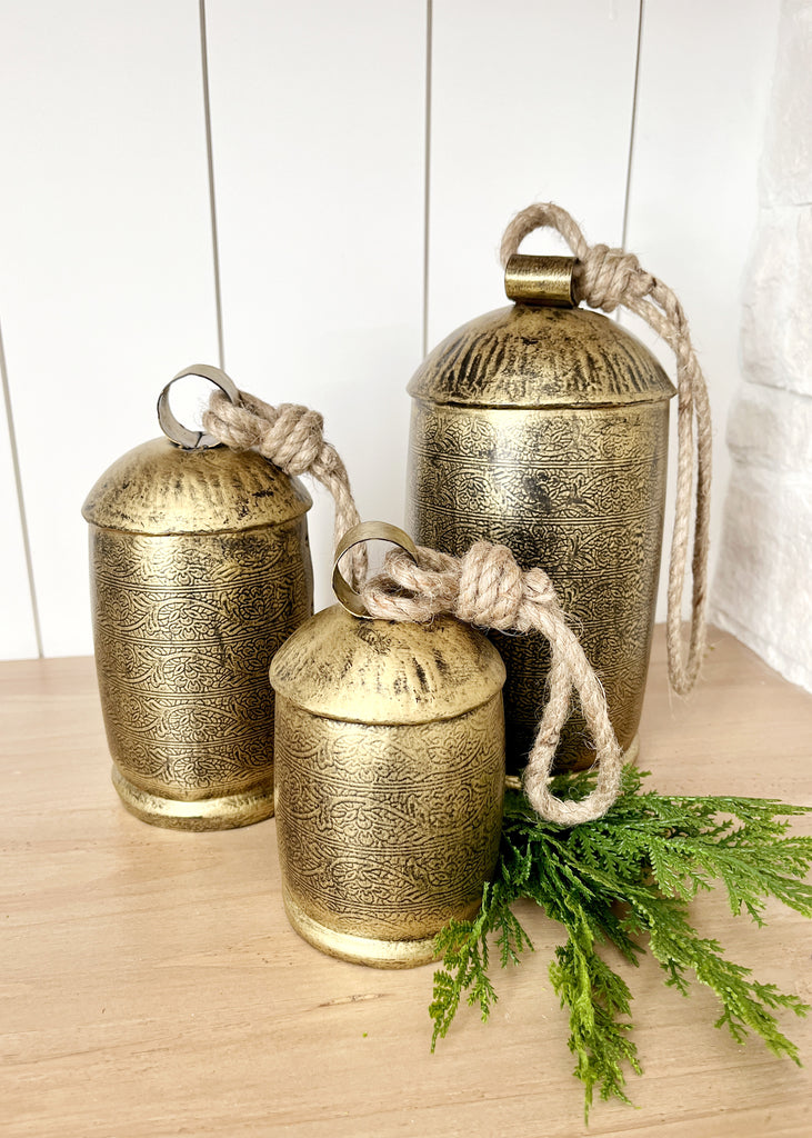 Aged Bronze Decorative Metal Cow Bells - Set of Three - Cozy Cottontail