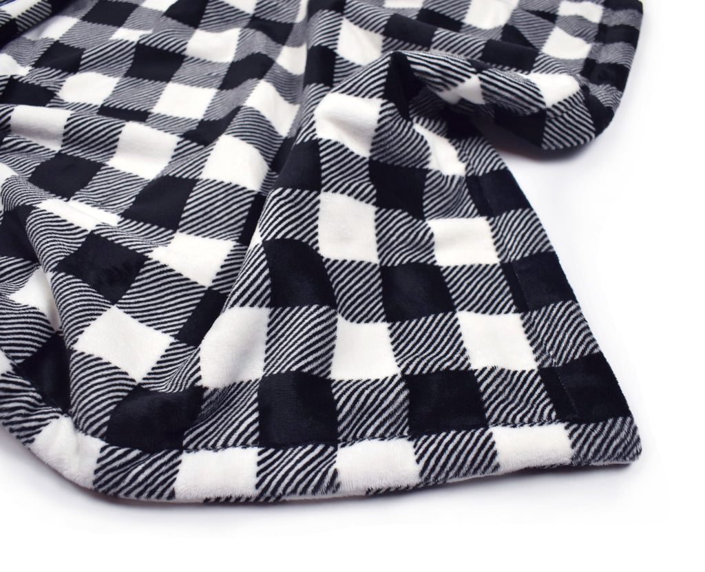 3-Layer Plush Minky Blanket | Black + White Buffalo Plaid - Cozy Cottontail