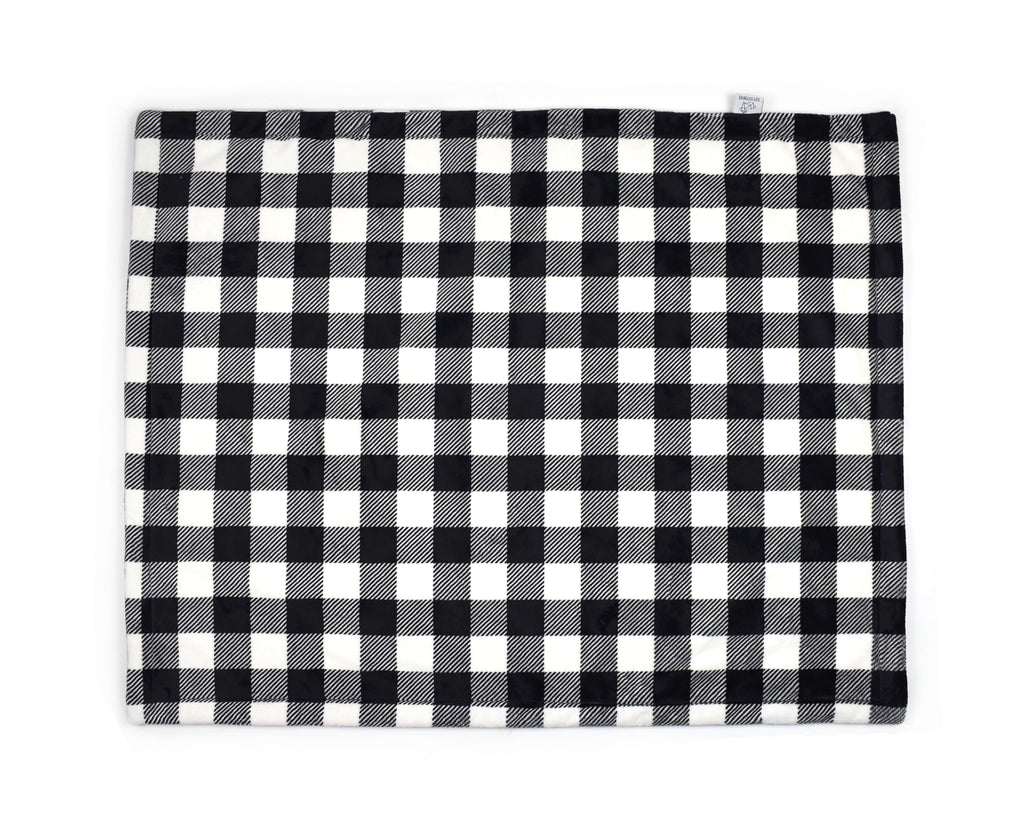 3-Layer Plush Minky Blanket | Black + White Buffalo Plaid - Cozy Cottontail