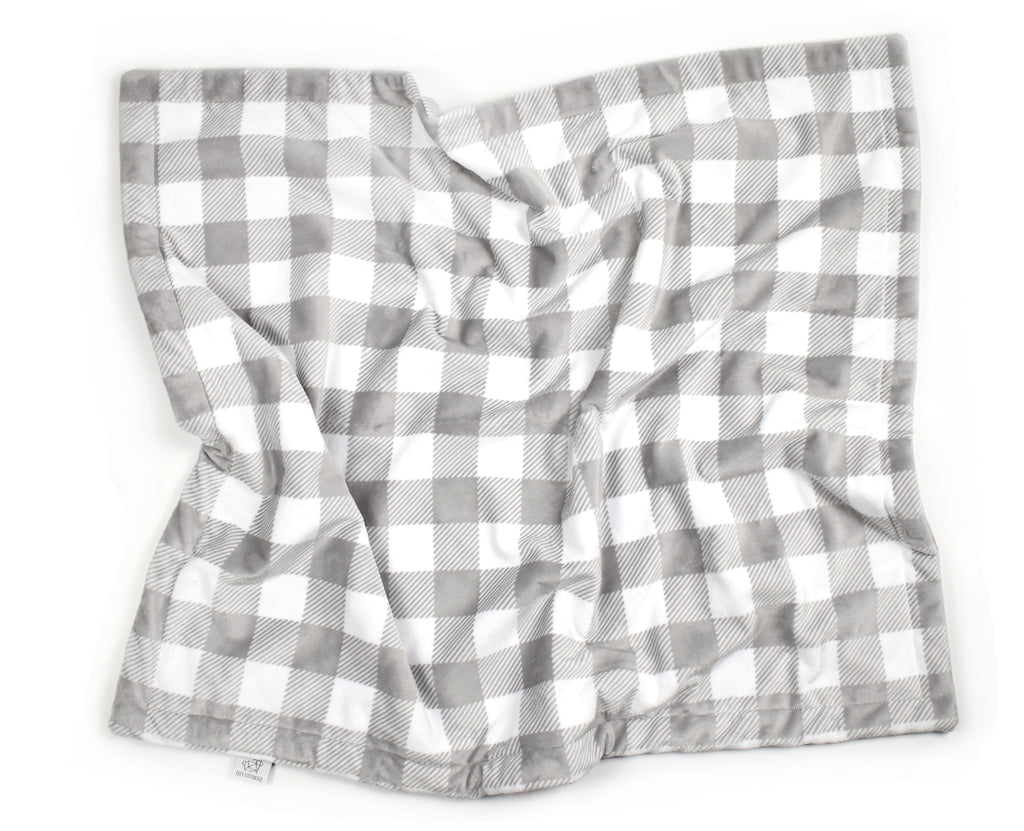 3-Layer Plush Minky Blanket | Gray Plaid - Cozy Cottontail