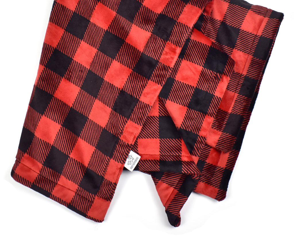 3-Layer Plush Minky Blanket | Red Buffalo Plaid - Cozy Cottontail