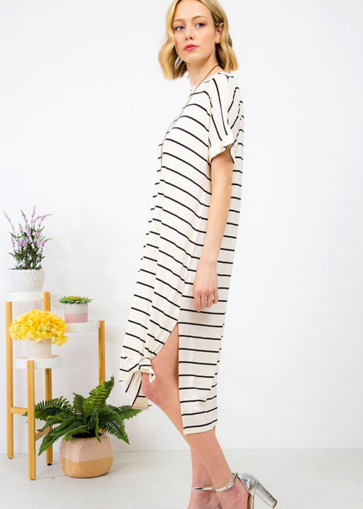 The Taylor Striped Tee Dress | Off White + Black - Cozy Cottontail