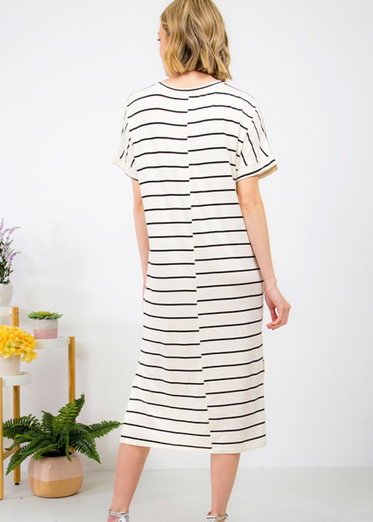 The Taylor Striped Tee Dress | Off White + Black - Cozy Cottontail