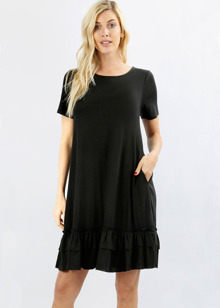 The Harper Ruffled Hem Dress | Black - Cozy Cottontail