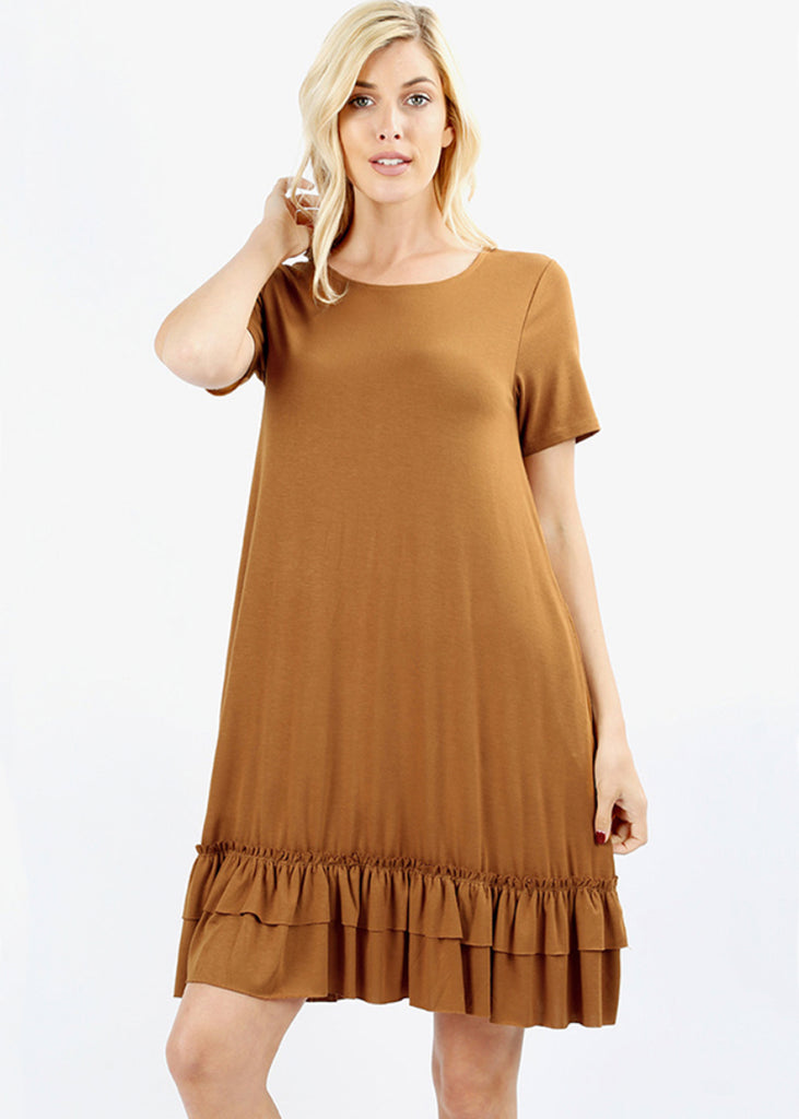 The Harper Ruffled Hem Dress | Carmel - Cozy Cottontail
