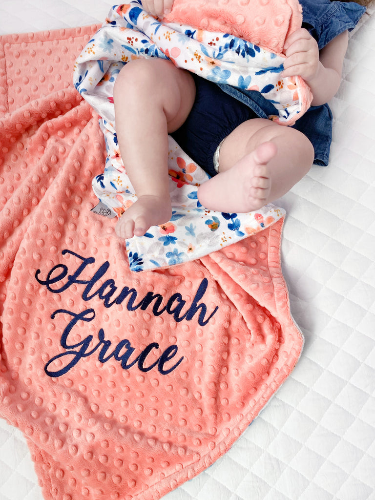Personalized Minky Blanket | Fawn Floral - Cozy Cottontail