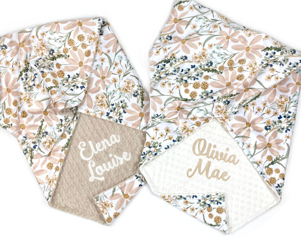Personalized Minky Blanket | Daisy Dreams Floral - Cozy Cottontail