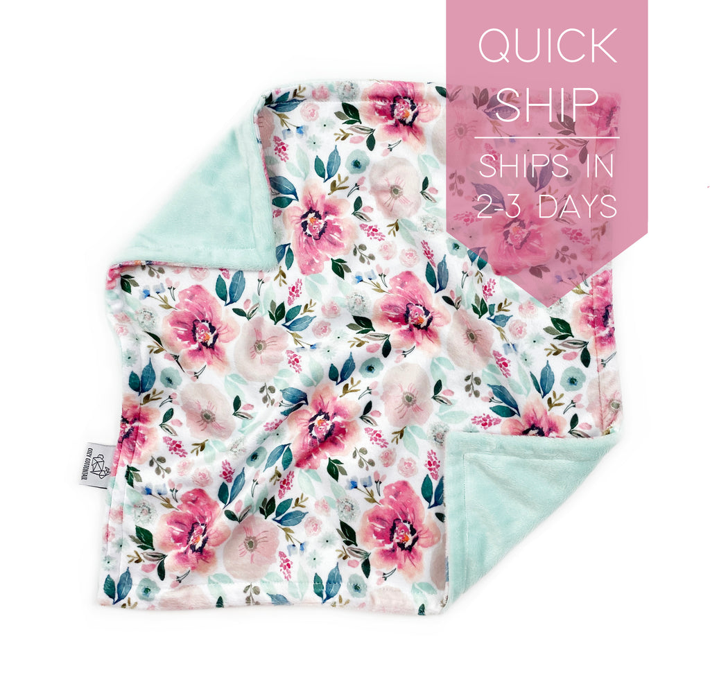 Minky Lovey | Mint and Pink Floral - Cozy Cottontail