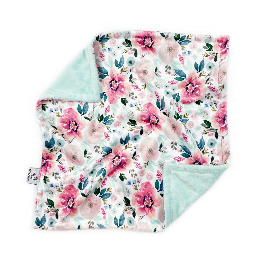 Minky Lovey | Mint and Pink Floral - Cozy Cottontail