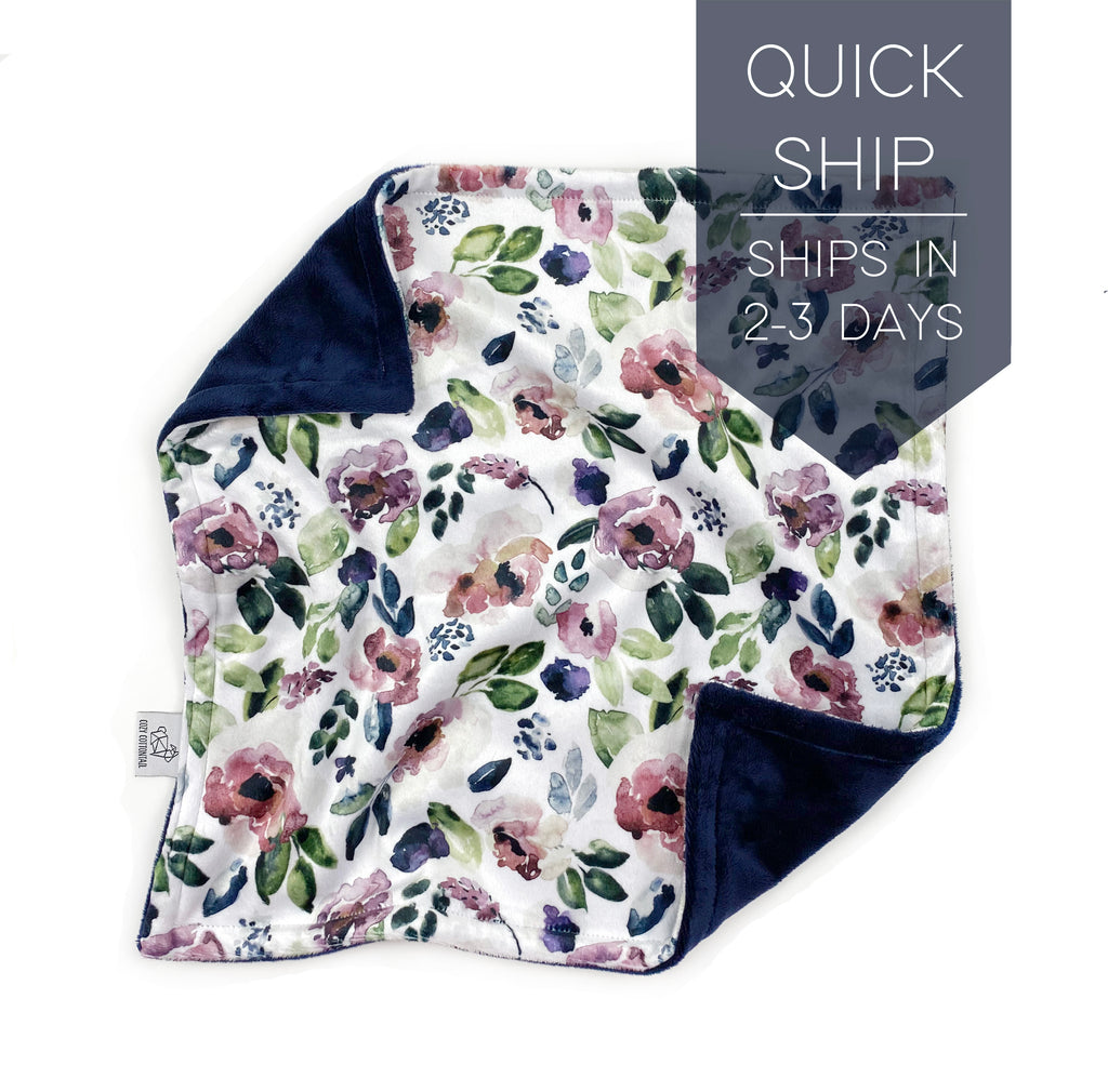 Minky Lovey | Purple Watercolor Floral on Navy - Cozy Cottontail